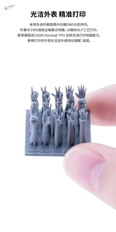 Gray 3D-printed 1/35 scale modeling hands on base