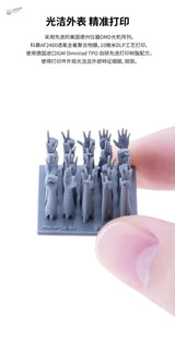 Gray 3D-printed 1/35 scale modeling hands on base