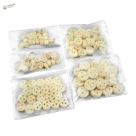 20pcs 4–8mm deadeyes: beige wooden buttons in clear plastic bags