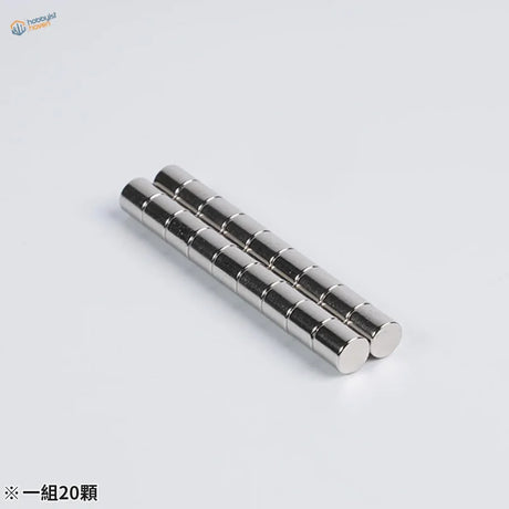 20pcs Madworks round magnets: two silver neodymium cylinders with grooves