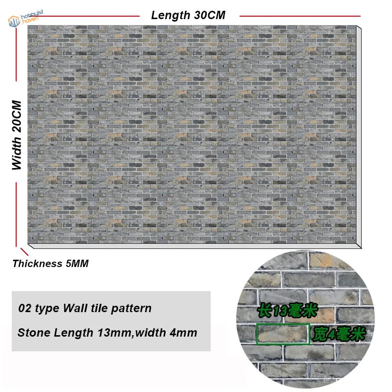 20x30cm soft PVC panels with gray beige brick wall tile pattern