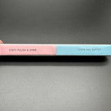 Pink and light blue dual-sided 7-sided polishing rod with step-by-step instructions to remove mold lines for scale modeling