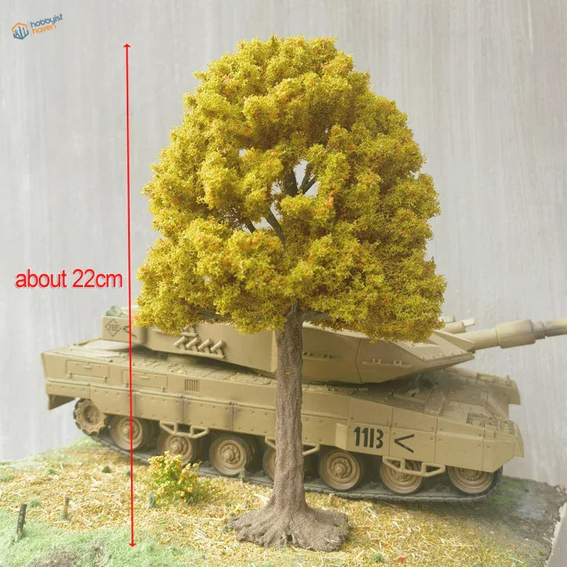 22cm artificial tree with yellow-green foliage before tan tank for scale modeling