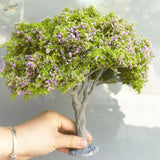 22-30cm artificial tree with green foliage and purple blossoms for scale modeling