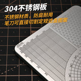 Silver 304 stainless steel 2-in-1 cutting mat and tape cutting stencil with grid markings