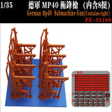 8pcs 1/35 3D-printed scale models of MP-40 submachine gun on orange stand