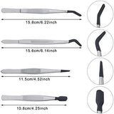 4 tweezers with rubber tips set, stainless steel with black rubber tips