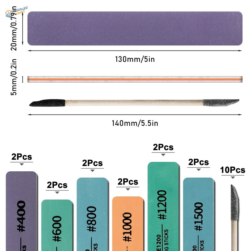 Purple 20mm x 130mm sanding block for 22pcs #400-1500 sanding sticks, tight spaces