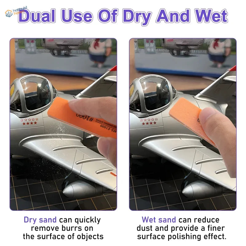 Orange dual-use sanding block for tight spaces in scale modeling tools