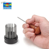 Trumpeter rivet punch maker with brown wooden handle and silver pins