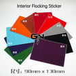 Circular car interior flocking decals in red, orange, blue, green, purple, black