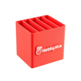 Red silicone Hobby Mio mini tool storage box with five vertical slots for scale modeling tools and model building tools
