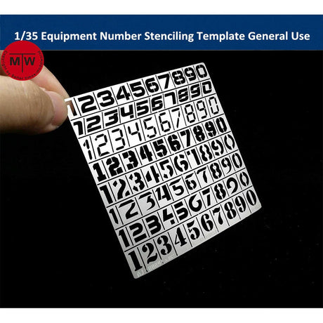 1/35 1/100 numbers stencil: white plastic template with black cut-out scale numbers