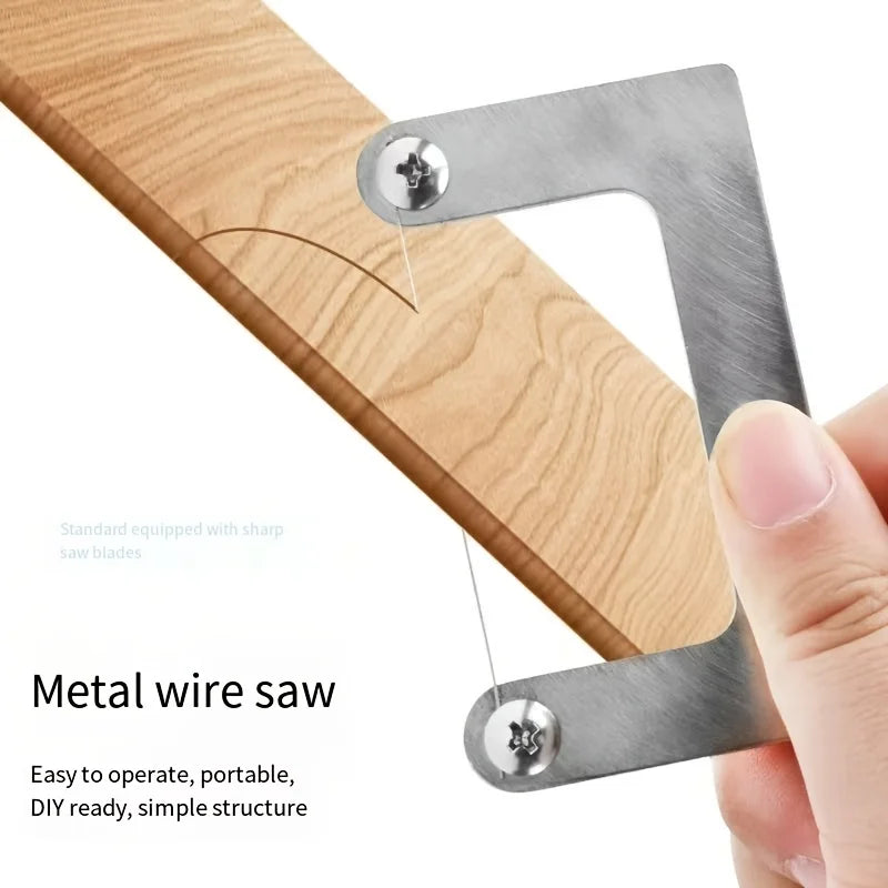 Mini wire saw with silver metal l-shaped frame and sharp blade for precise scale modeling and model building tools