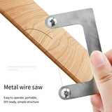 Mini wire saw with silver metal l-shaped frame and sharp blade for precise scale modeling and model building tools
