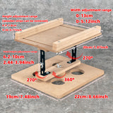 Adjustable wooden workbench with black metal brackets and screws for precise height adjustment in cormake clamp kit