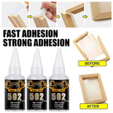 Three white-topped loolifl super glue 502 bottles with black and gold logos for scale models and scale modeling tools
