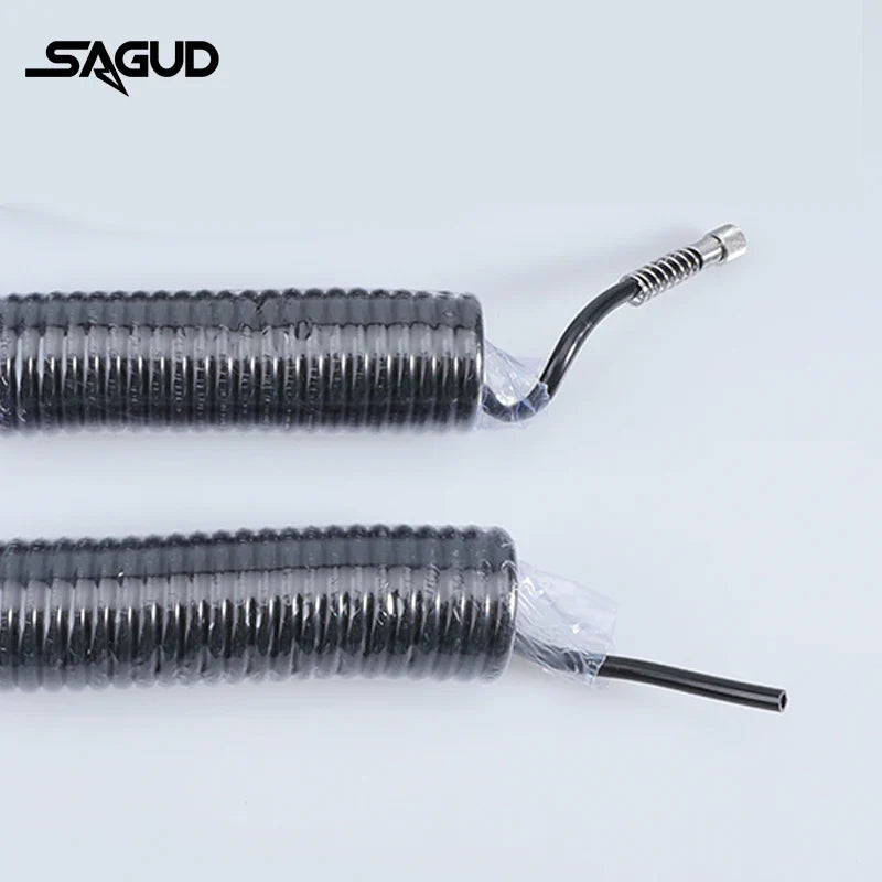 Black coiled spring airbrush hose with metallic ends sagud brand features durable coiled air line design