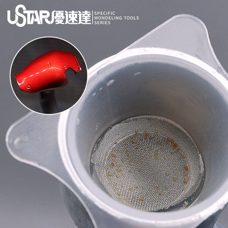 Red glossy plastic handle on 2pcs paint strainer cup for airbrush
