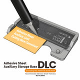 Gray plastic fixed-width sheet strip cutter with adhesive guide and black pen for scale modeling tools use