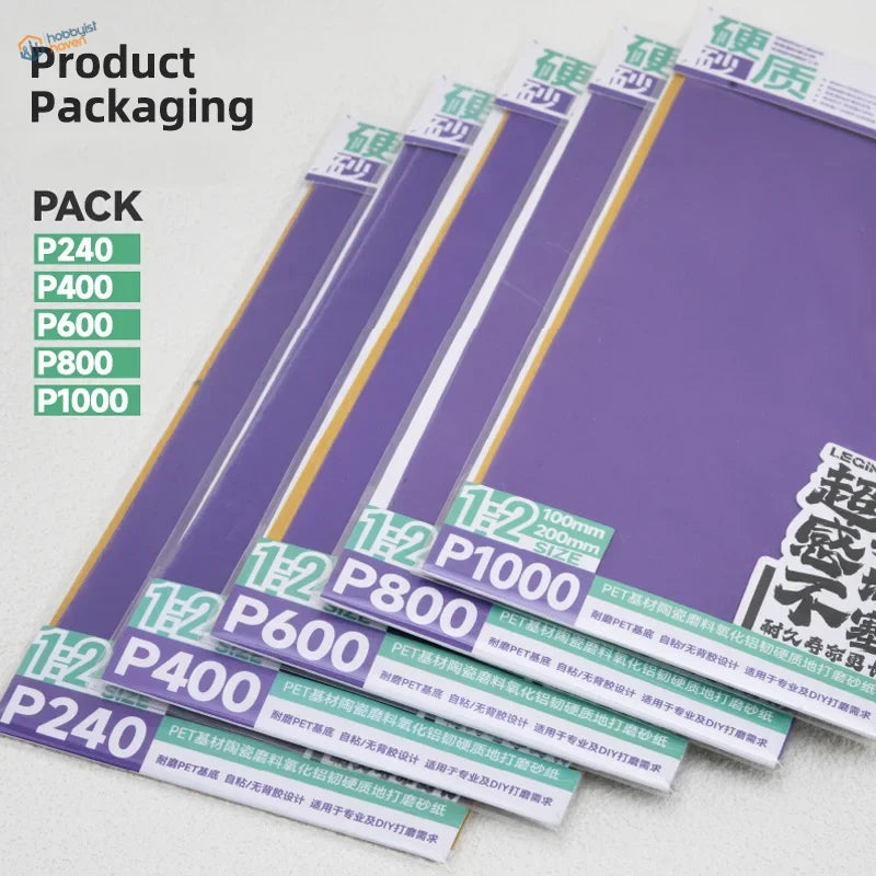 Purple ceramic sandpaper sheets p240-p1000 in clear pack, 1:2 scale