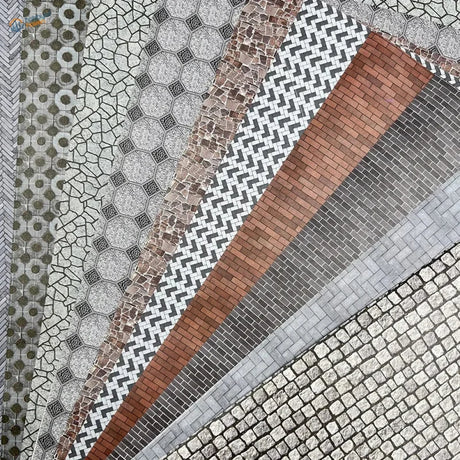 2pcs floor wall sticker sheets with hexagonal, brick, cobblestone, mosaic, geometric paving tile designs