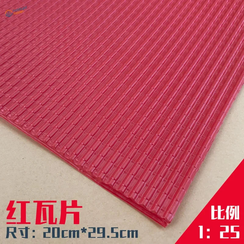 Red ribbed rubber mat on roof simulating PVC panel