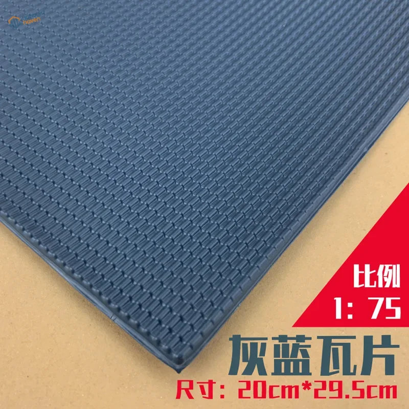 Gray-blue ribbed roof simulating PVC panel texture