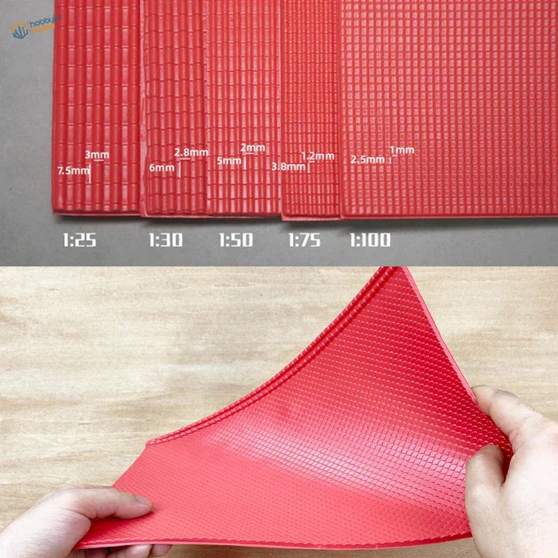 Red rubber textured roof simulating PVC panel surface detail