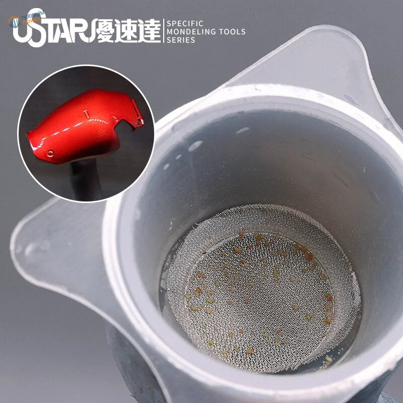 Red glossy plastic handle on 2pcs paint strainer cup for airbrush