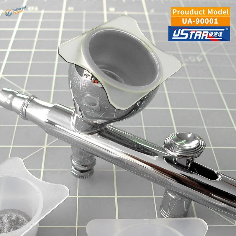 Chrome-finished 2pcs paint strainer cup airbrush with square nozzle cap