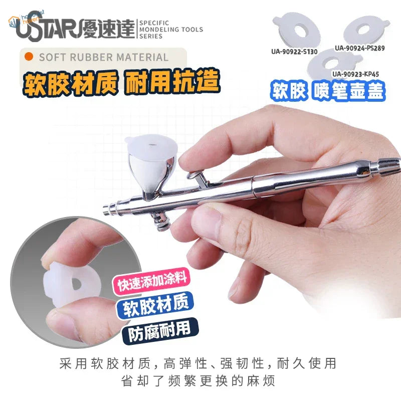 2pcs soft rubber airbrush lids with center hole and silver pen