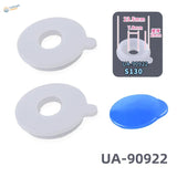 White and blue soft rubber airbrush lid gaskets with tabs
