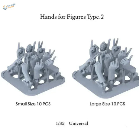 1/35 3D-printed hands in gray plastic for scale modeling tools
