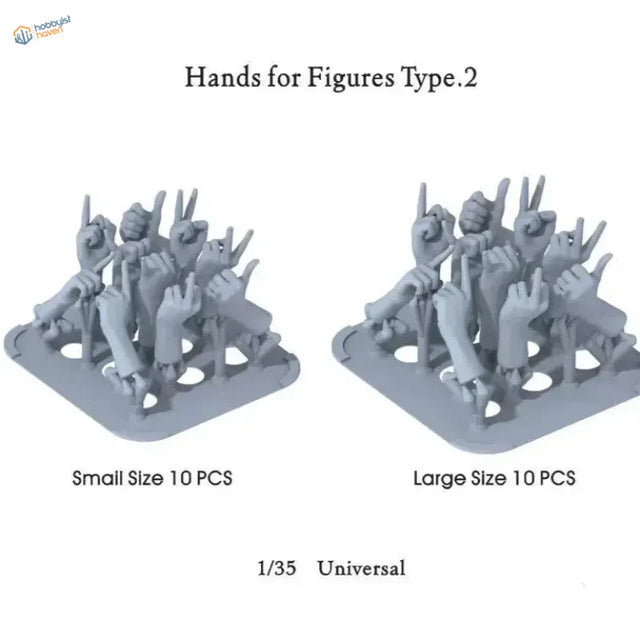 1/35 3D-printed hands in gray plastic for scale modeling tools