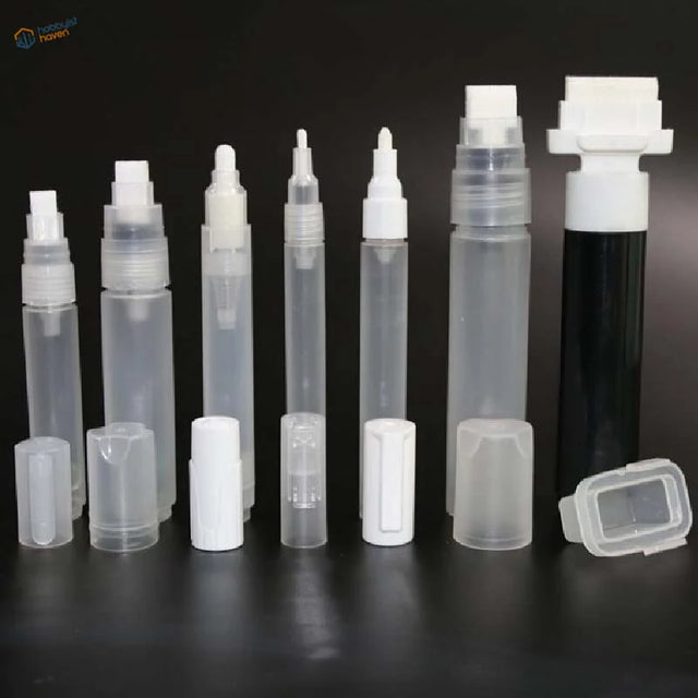 Clear 3-10mm refillable pens with white caps, black ink, for scale modeling tools