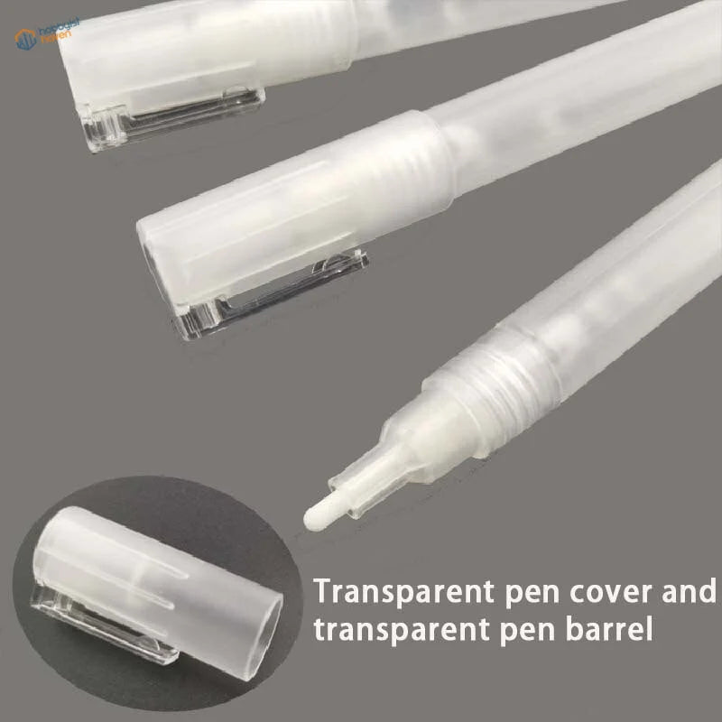 Transparent refillable pens with clear barrels, caps and metallic clips for scale modeling