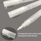Transparent refillable pens with clear barrels, caps and metallic clips for scale modeling
