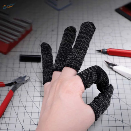Black cut-resistant neoprene sheaths with knitted finger gloves texture