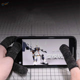 White and blue Gundam model on smartphone in cut-resistant neoprene sheaths display