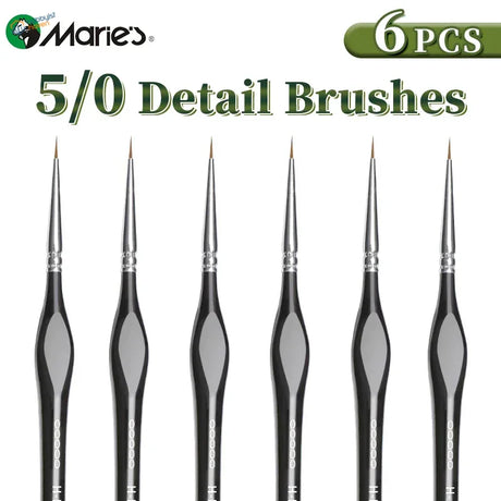 Set of six Marie’s 5/0 extra fine brushes with black handles