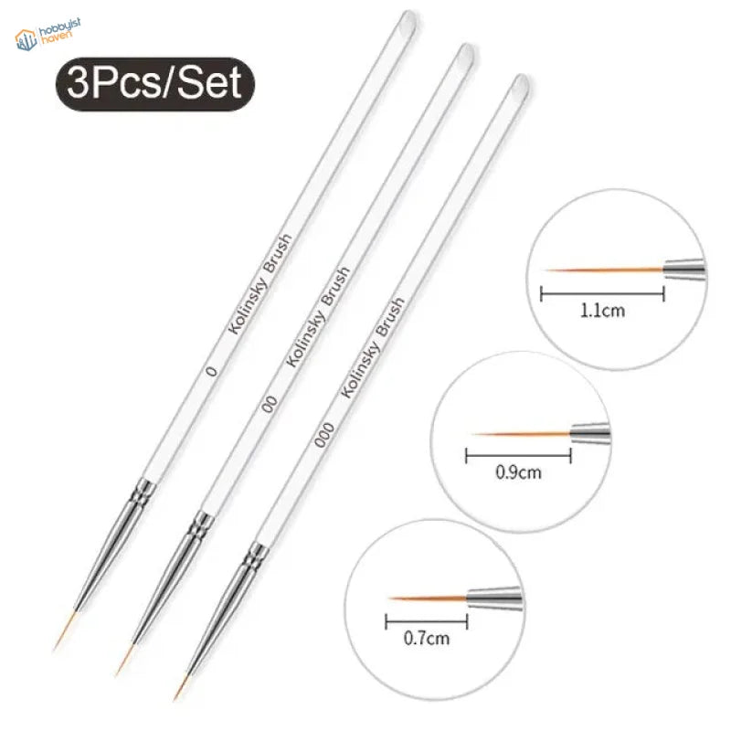Set of 3 transparent extra-long fine brushes with silver ferrules