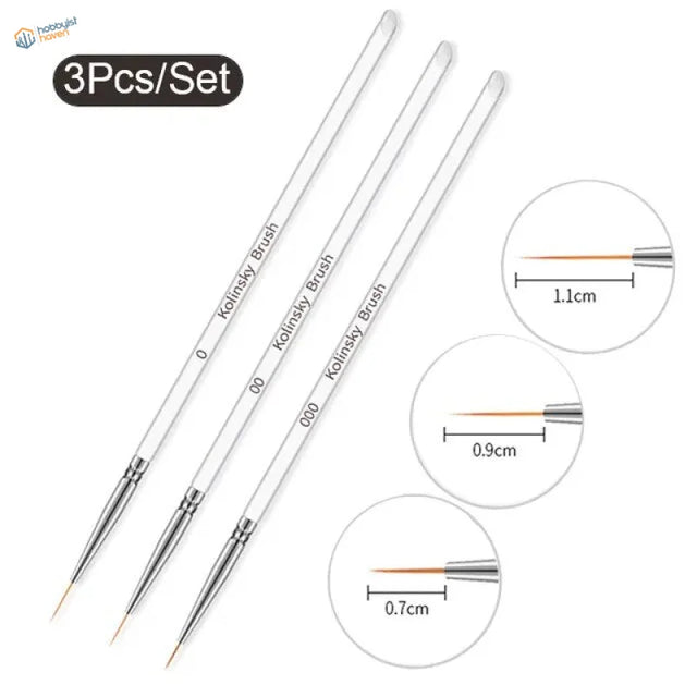 Set of 3 transparent extra-long fine brushes with silver ferrules
