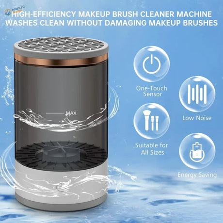 3-in-1 electric brush washer with translucent gray body and rose gold accents