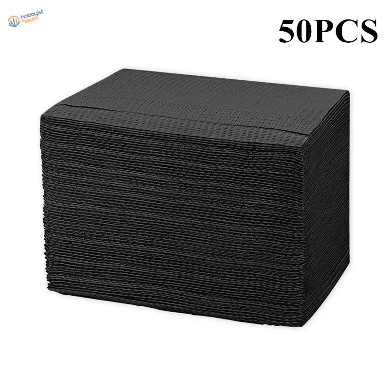 Stack of 50 black textured paper towels for precision hobby tools