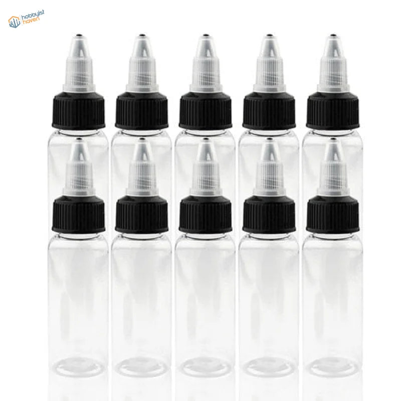 Clear 30/60/120 ml paint mixing bottles with steel mixing ball, dropper tips