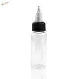 30ml paint mixing bottle with steel mixing ball, clear plastic and black ribbed cap