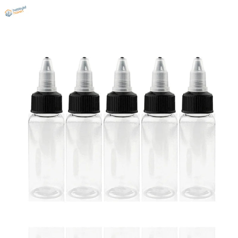 30/60/120ml paint mixing bottles with steel mixing ball, clear plastic, black caps