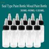 30/60/120ml paint mixing bottles with steel mixing ball, clear plastic dropper