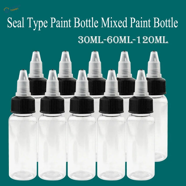30/60/120ml paint mixing bottles with steel mixing ball, clear plastic dropper